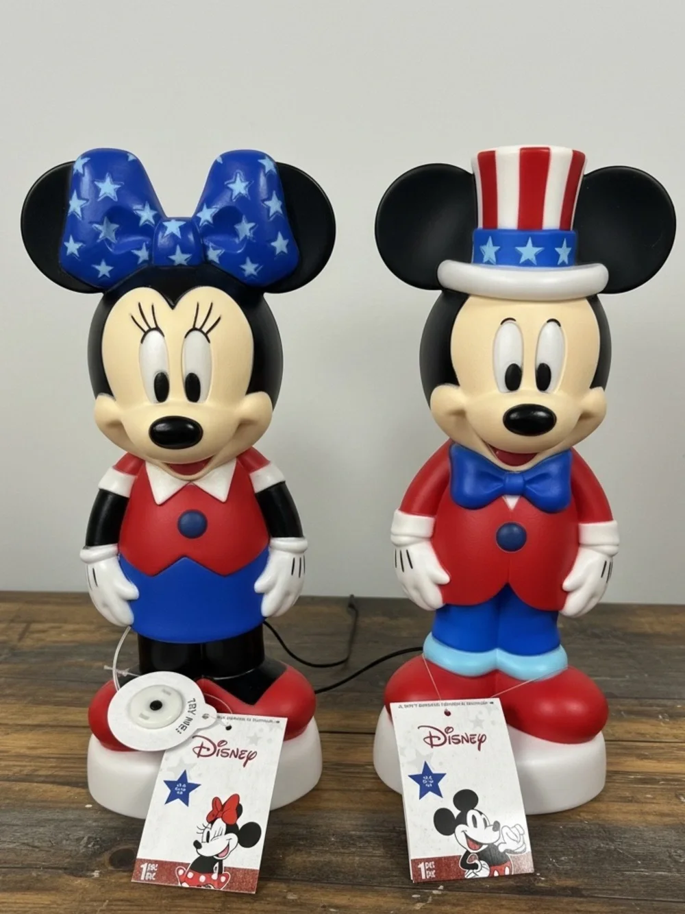 Disney Patriotic Mickey and Minnie Mouse set of 2 blowmolds battery operated